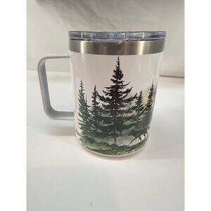 Stainless‎ Steel Forest Print Insulated Mug White Green 14oz Hot Cold Cup Design